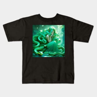 Fantasy girl with the green snake Kids T-Shirt